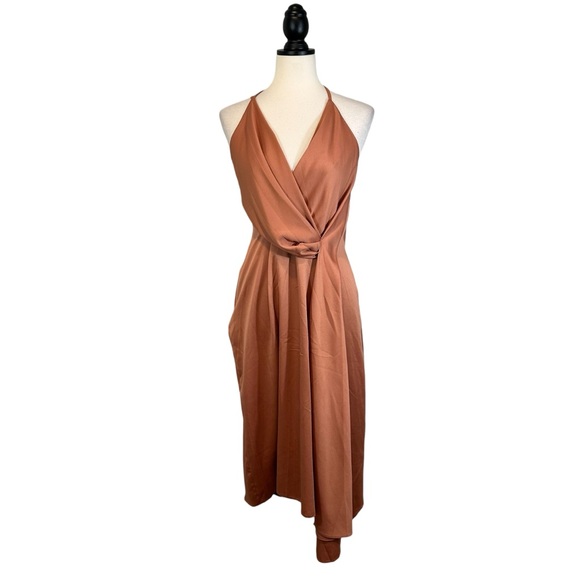 ASOS Dresses & Skirts - ASOS Midi Dress Strappy Draped Side Ruched Open Back Orange Spice, Size 4